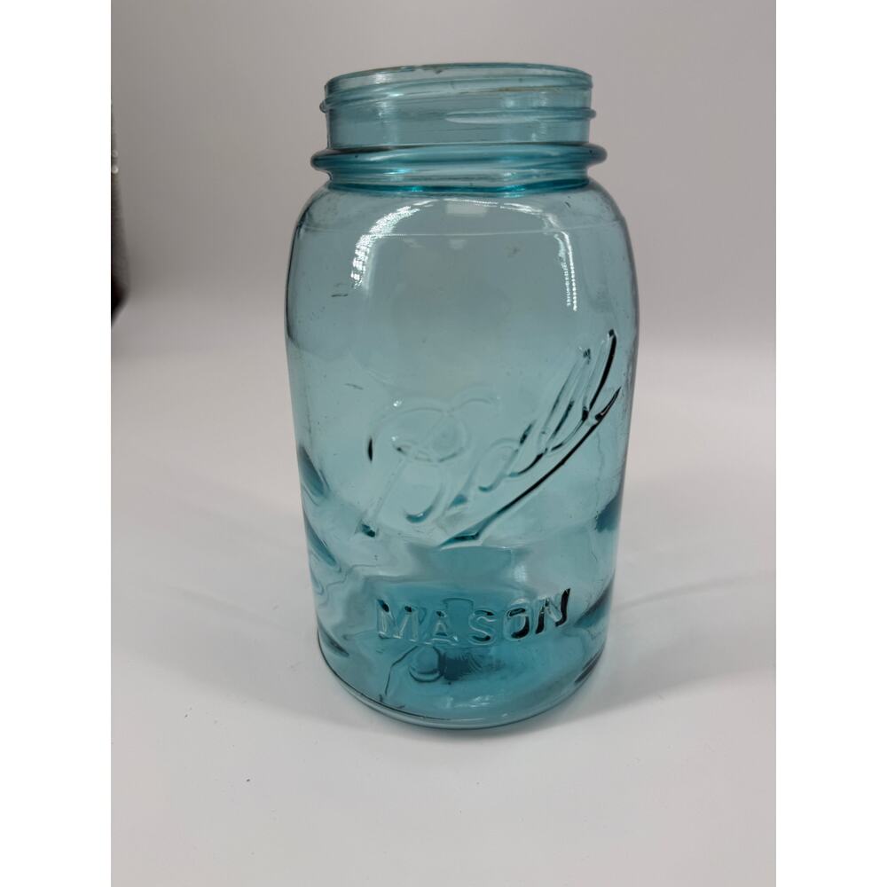Vintage Ball  Mason Jar Aqua Green Glass Quart Canning Bottom Mark 6-6